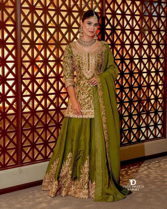 Chinon Silk Sharara Salwar Suit in Pink
