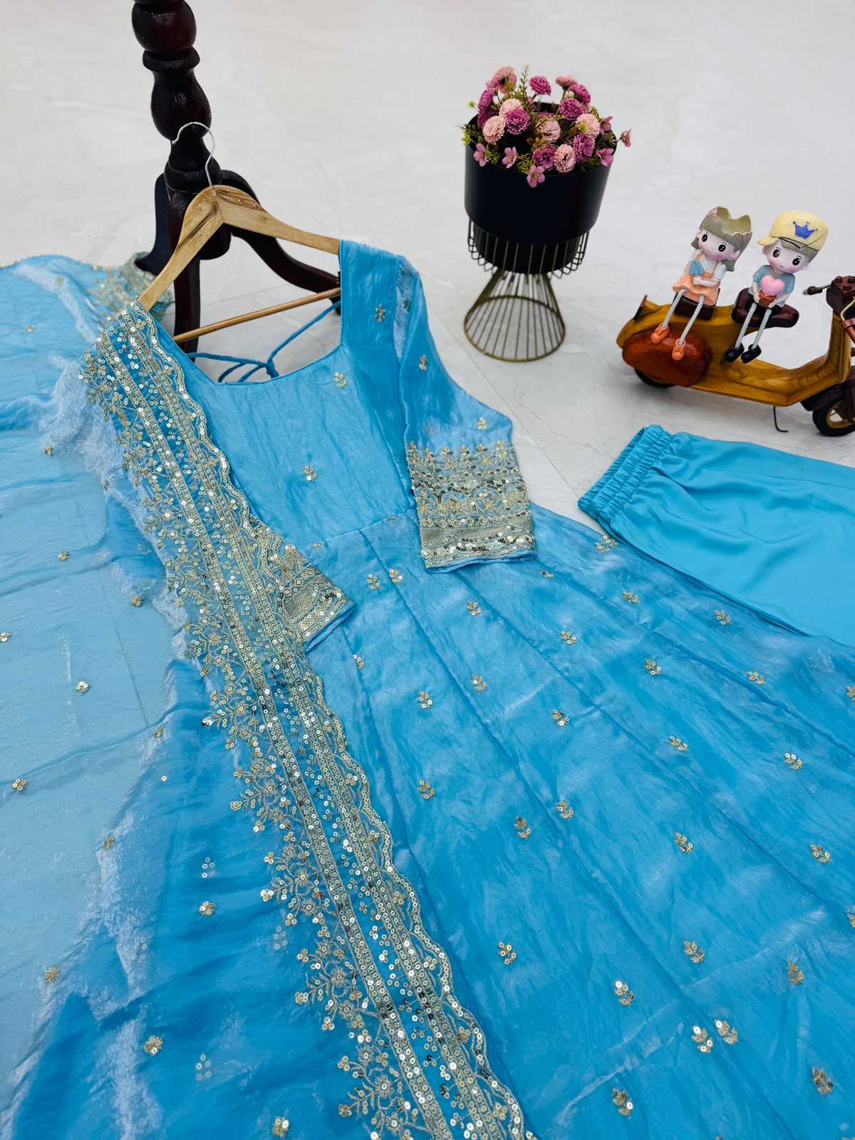 Fendy Embroidery Gown in Sky Blue