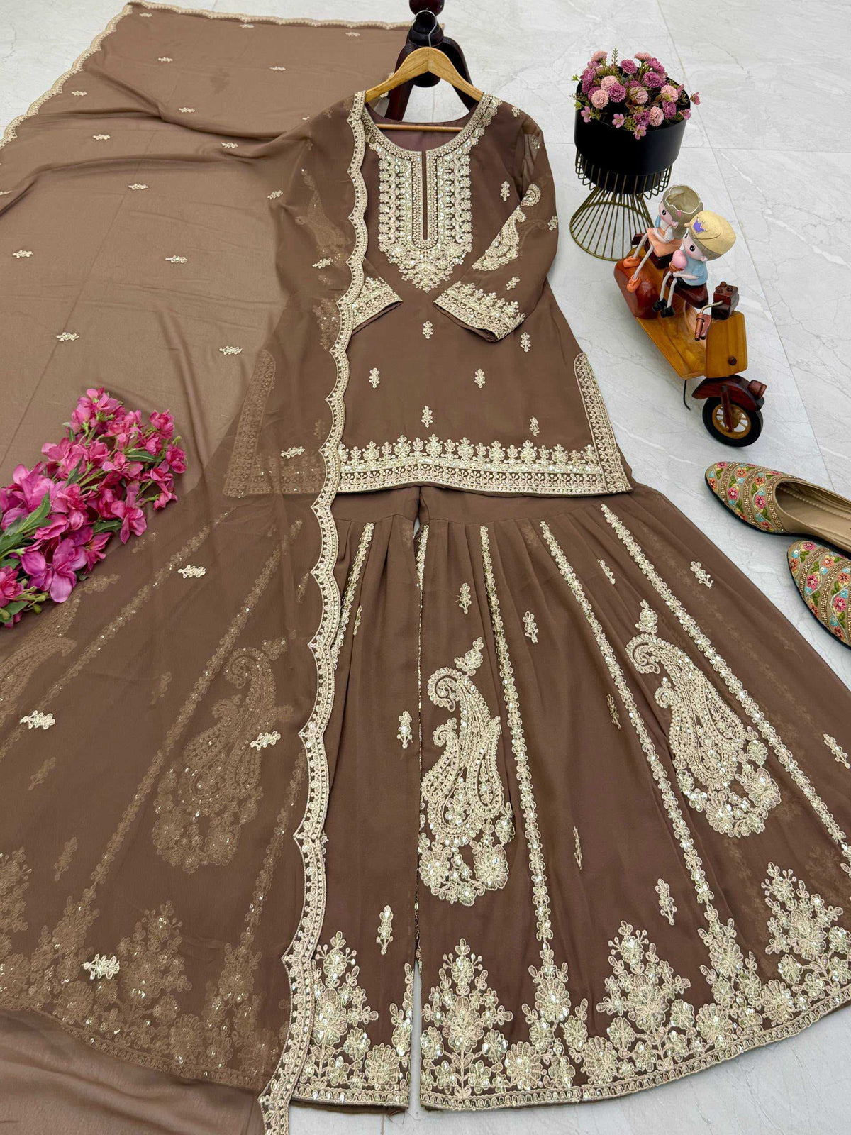 Faux Georgette Sharara Salwar Suit in Sky Blue