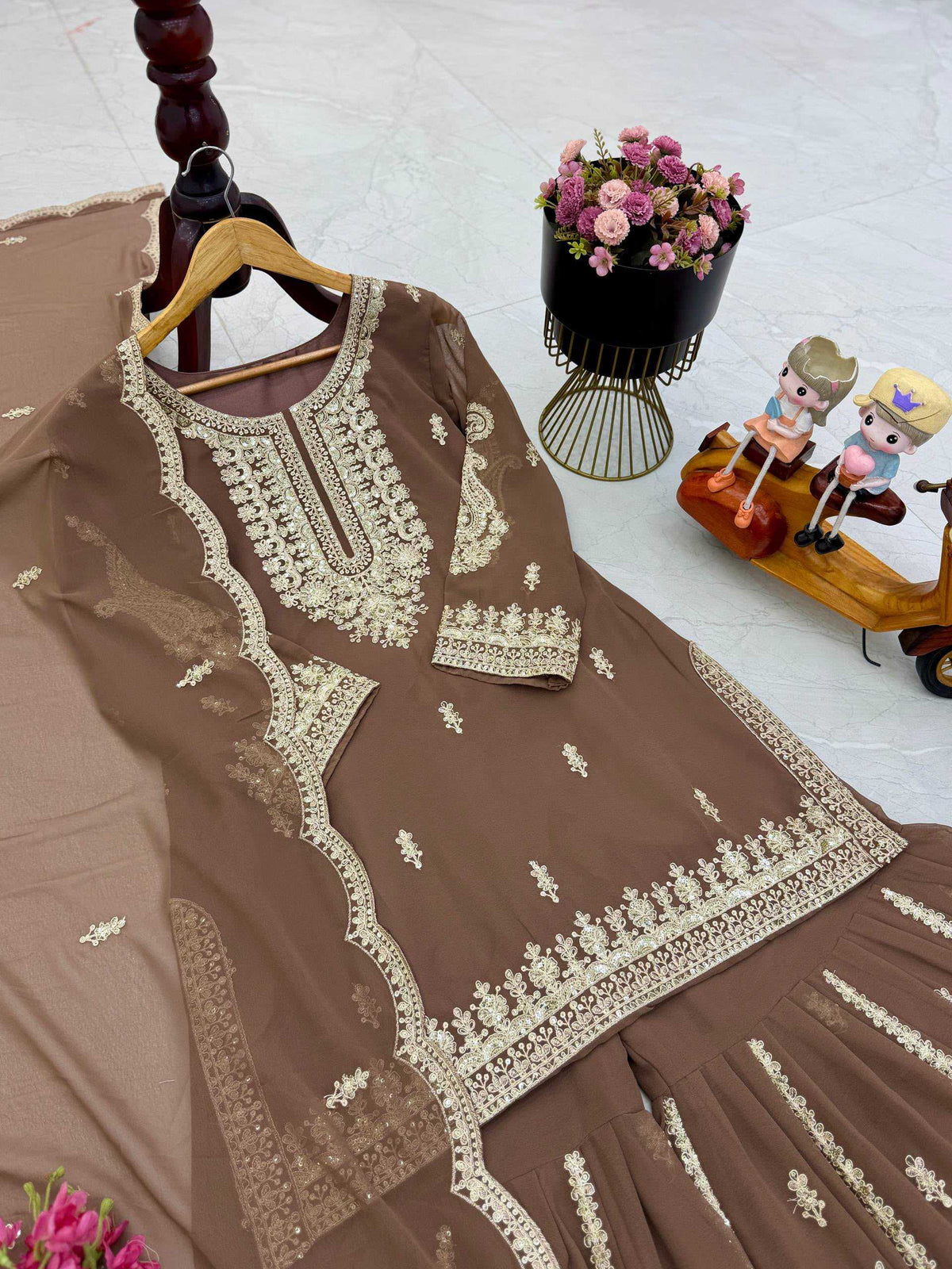 Faux Georgette Sharara Salwar Suit in Sky Blue