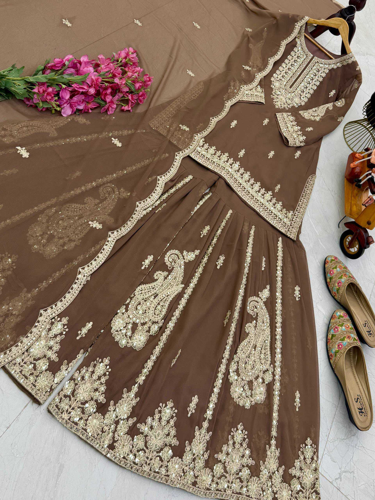 Faux Georgette Sharara Salwar Suit in Sky Blue
