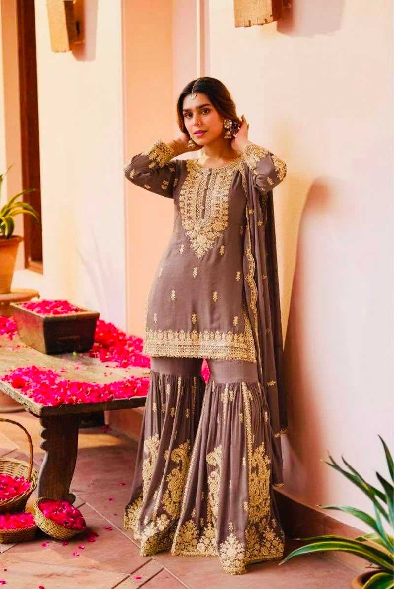 Faux Georgette Sharara Salwar Suit in Sky Blue