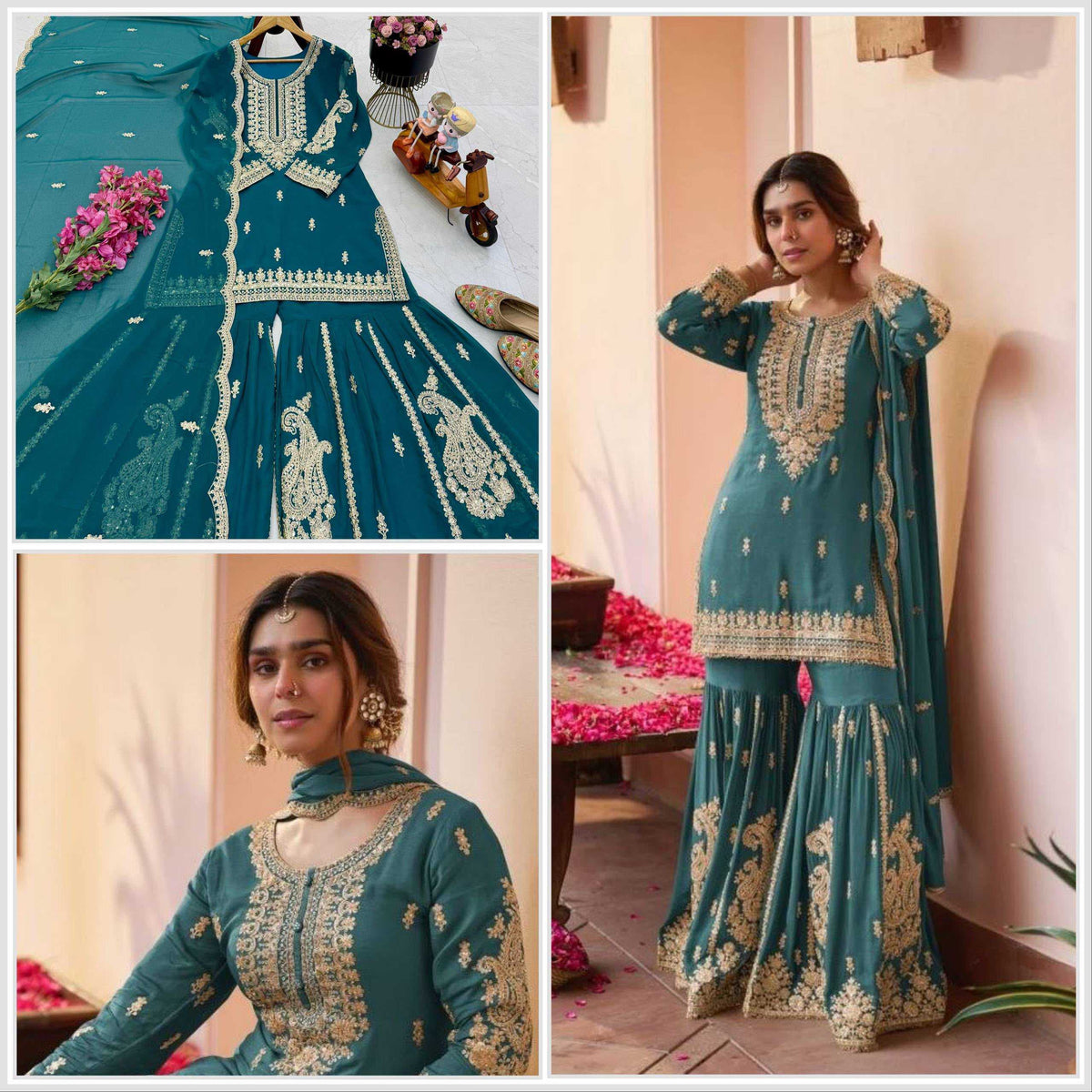 Faux Georgette Sharara Salwar Suit in Sky Blue