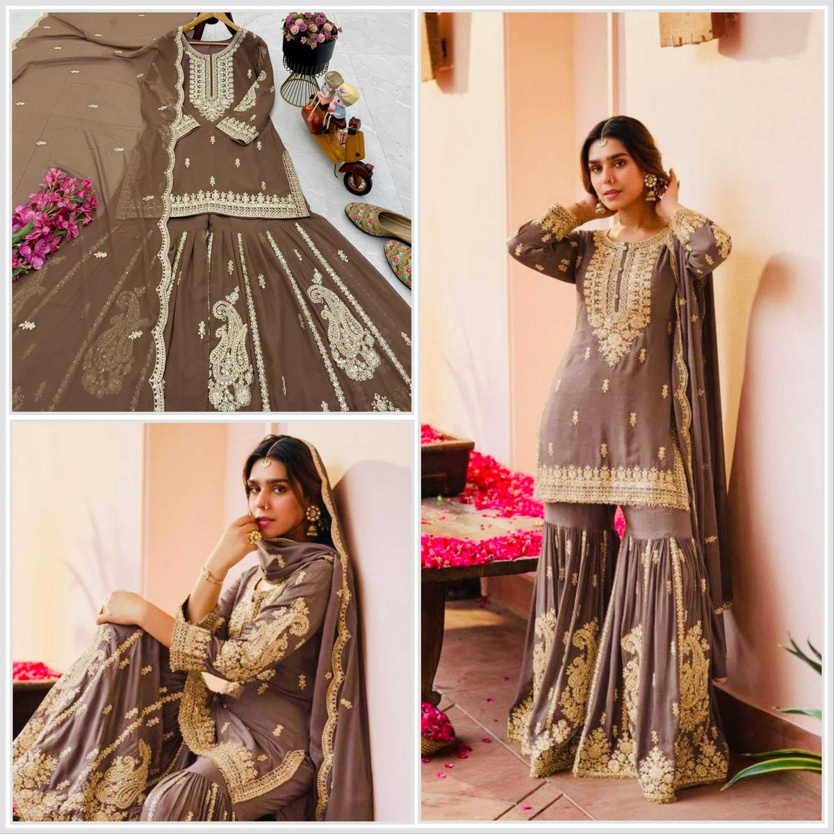 Faux Georgette Sharara Salwar Suit in Sky Blue