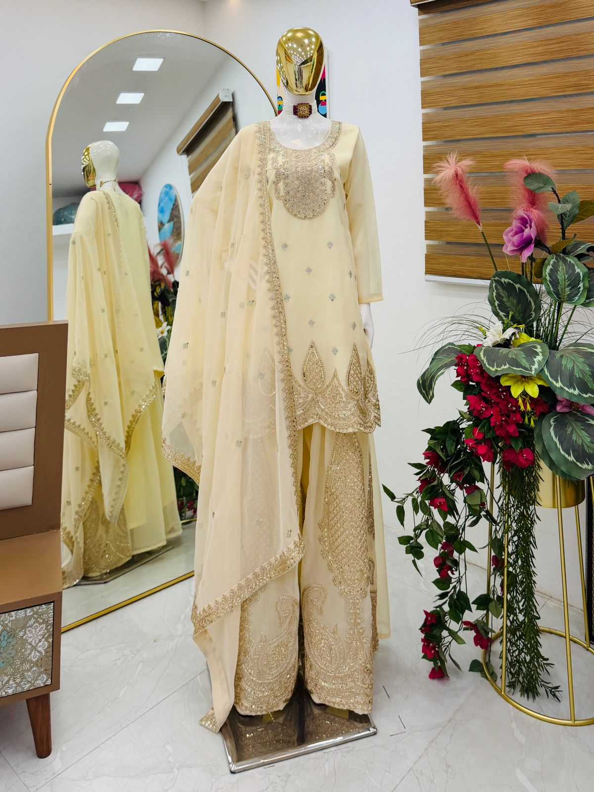 Faux Georgette Sharara Salwar Suit in Pink