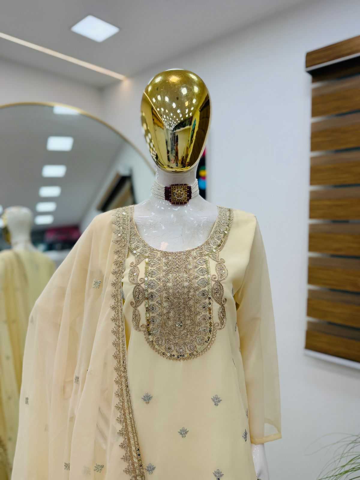 Faux Georgette Sharara Salwar Suit in Pink