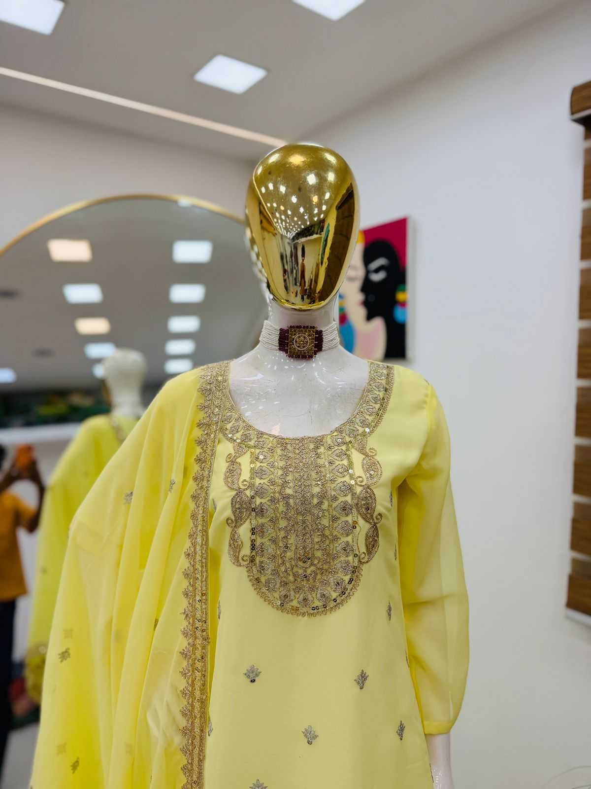 Faux Georgette Sharara Salwar Suit in Pink
