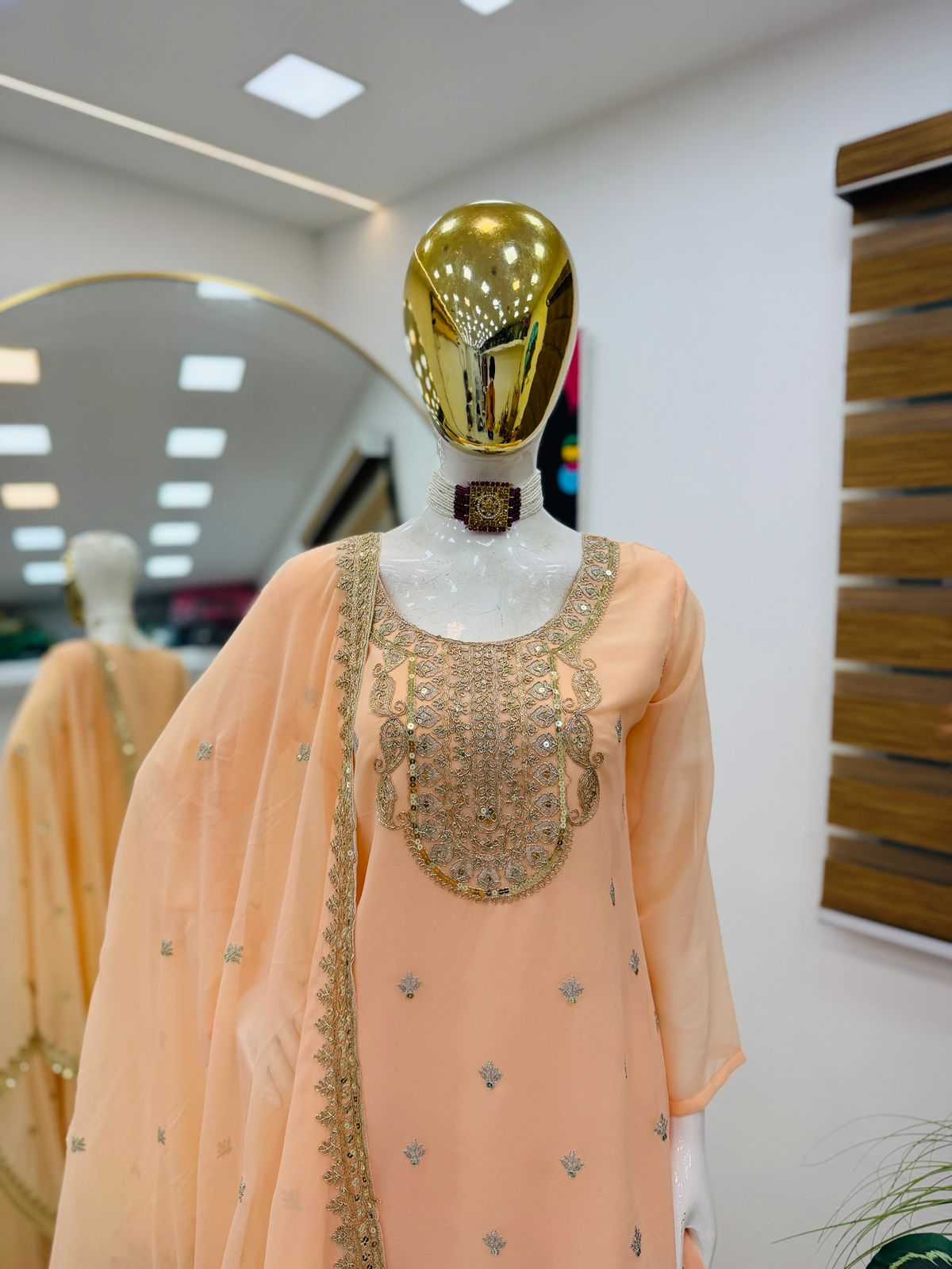 Faux Georgette Sharara Salwar Suit in Pink