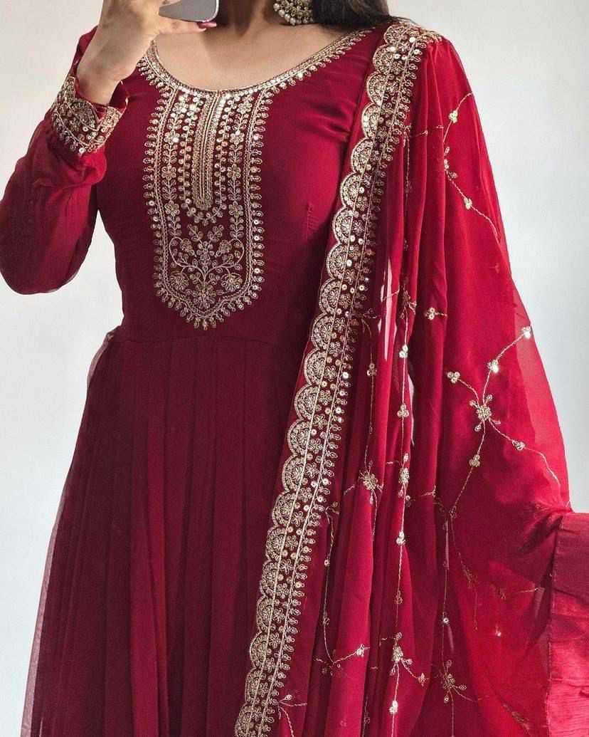 Faux Georgette Embroidery Gown 5044