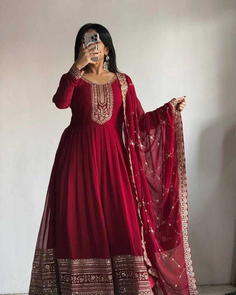 Faux Georgette Embroidery Gown 5044