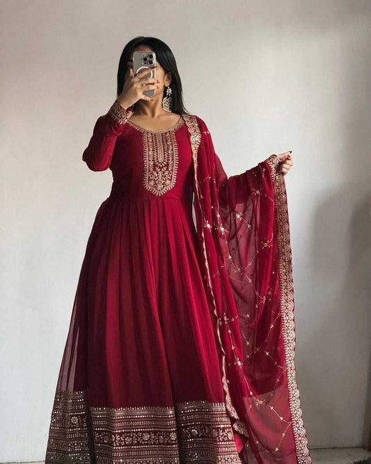 Faux Georgette Embroidery Gown 5044