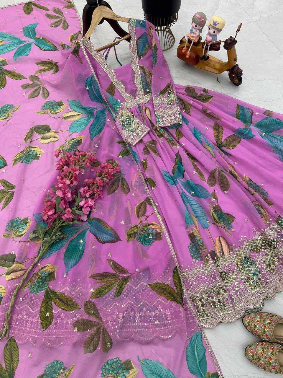 Faux Georgette Embroidery Gown 5054