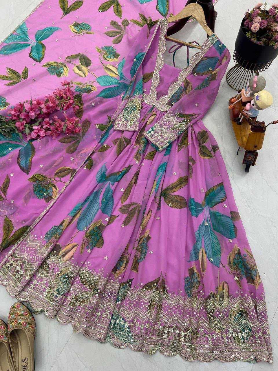 Faux Georgette Embroidery Gown 5054