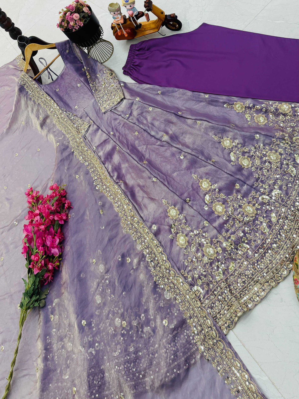 Fendy Embroidery Gown in Purple