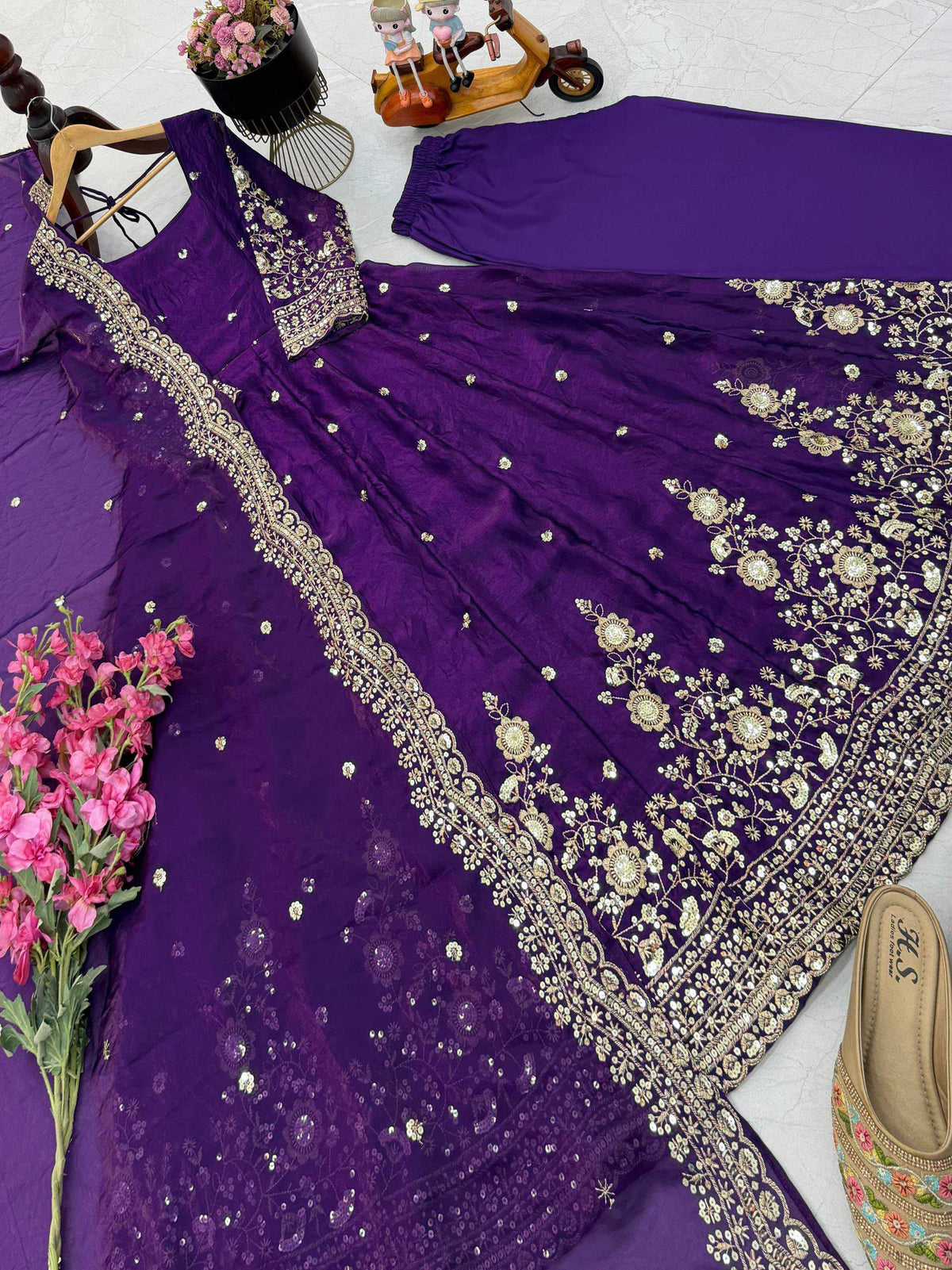 Fendy Embroidery Gown in Purple