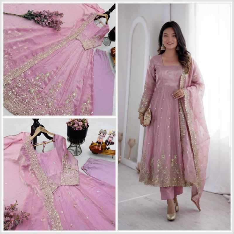 Fendy Embroidery Gown in Purple