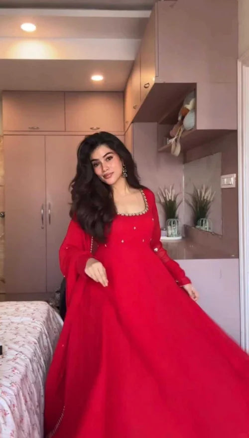 Faux Georgette Embroidery Gown 5074