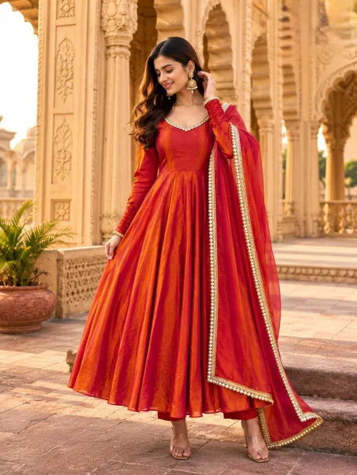 Fendy Embroidery Gown in Orange