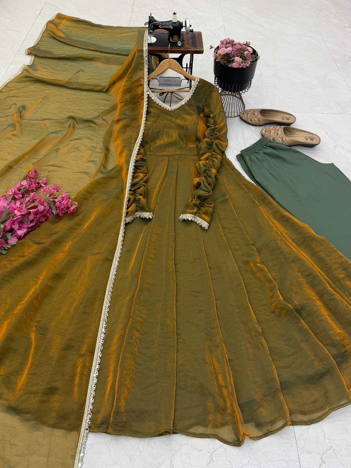 Fendy Embroidery Gown in Orange