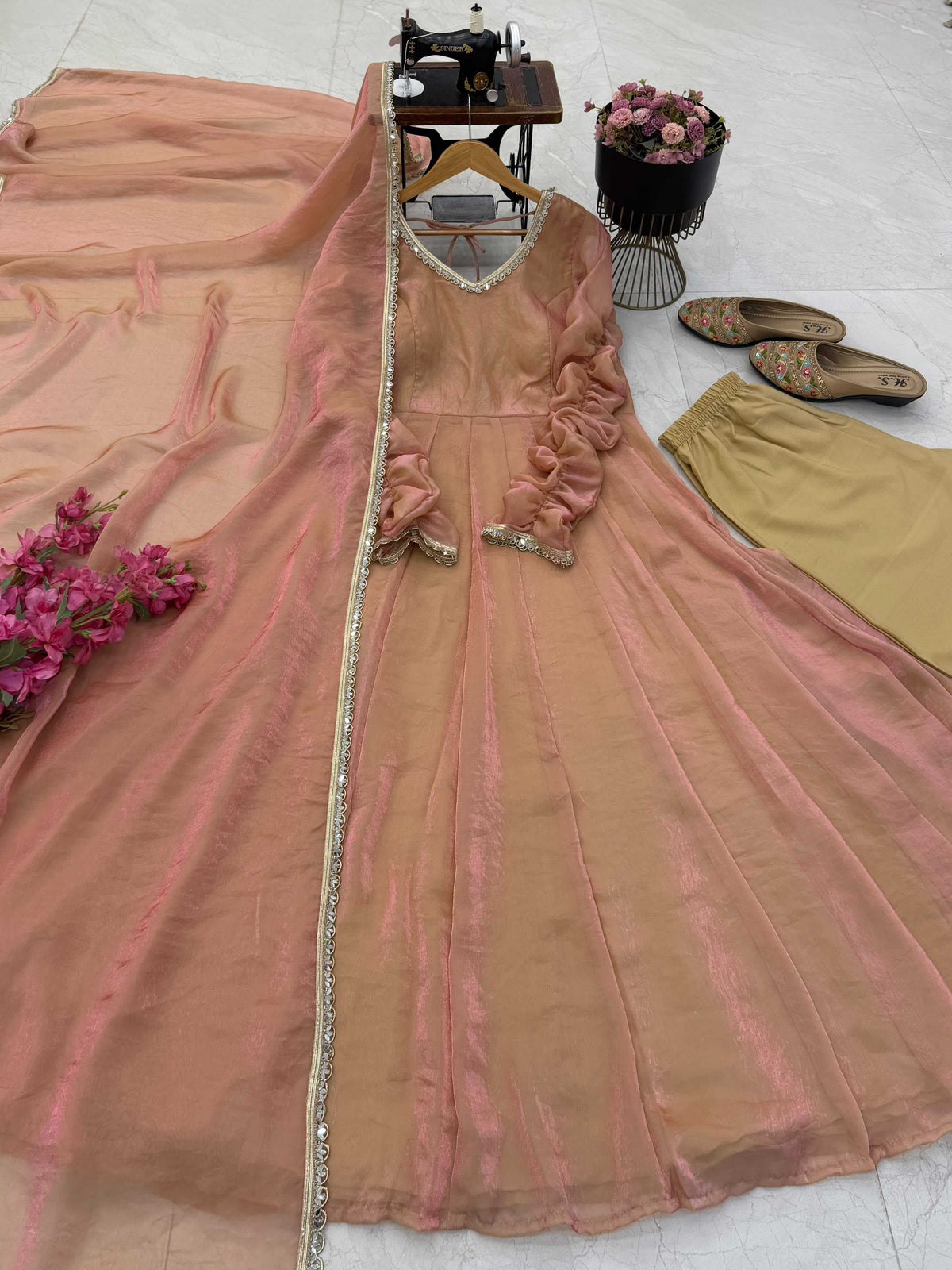 Fendy Embroidery Gown in Orange