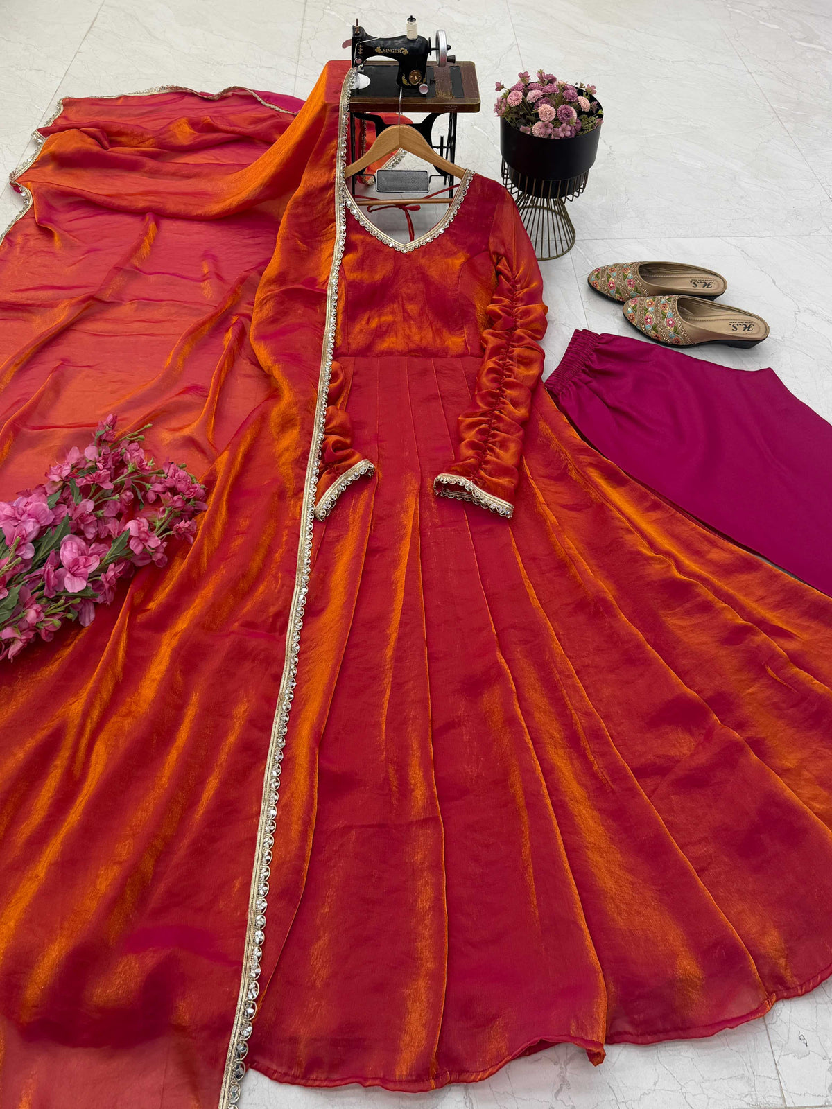 Fendy Embroidery Gown in Orange