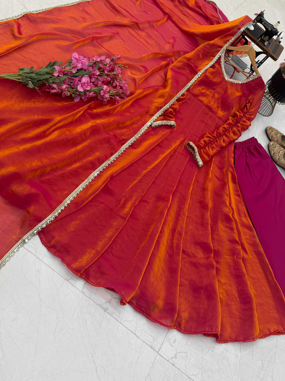 Fendy Embroidery Gown in Orange