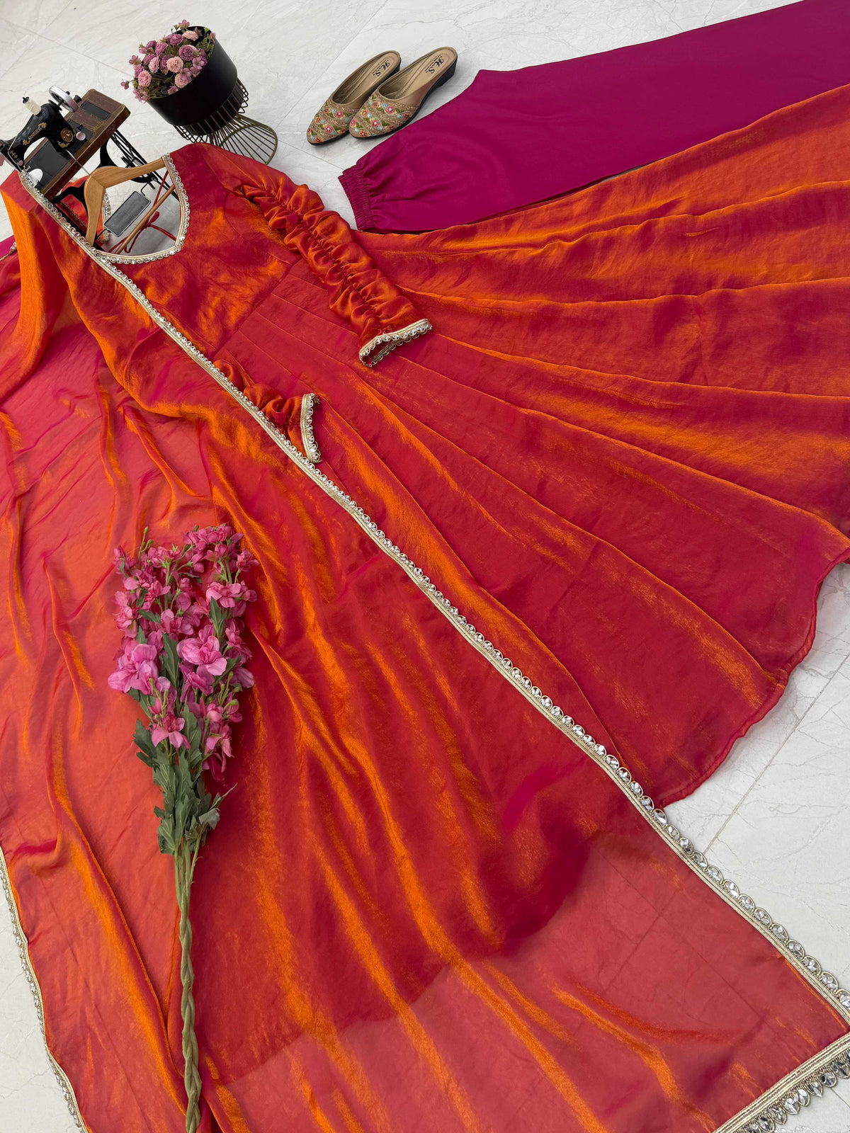 Fendy Embroidery Gown in Orange
