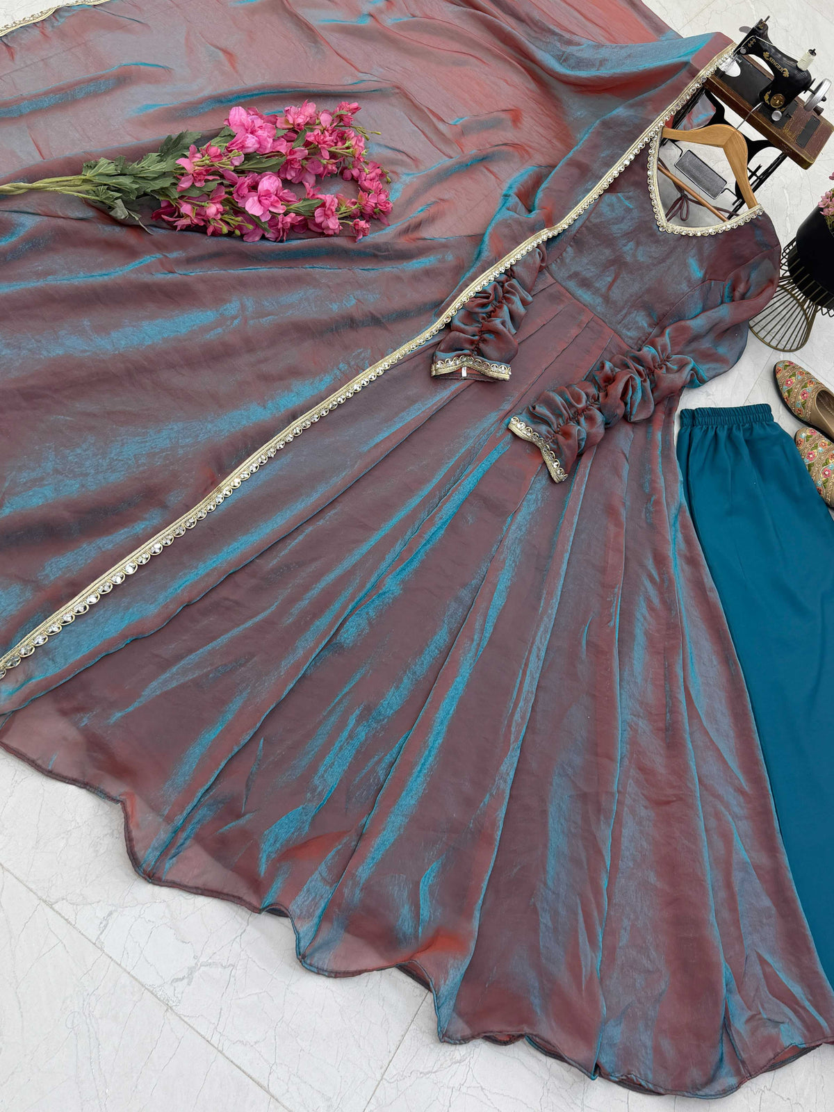 Fendy Embroidery Gown in Orange