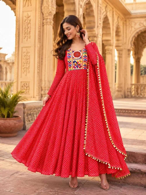 Faux Georgette Printed Gown 5076