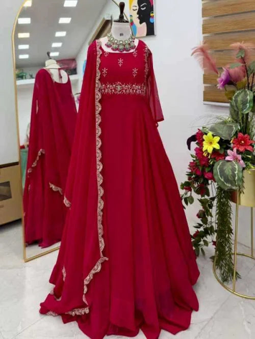 Faux Georgette Embroidery Gown 5078