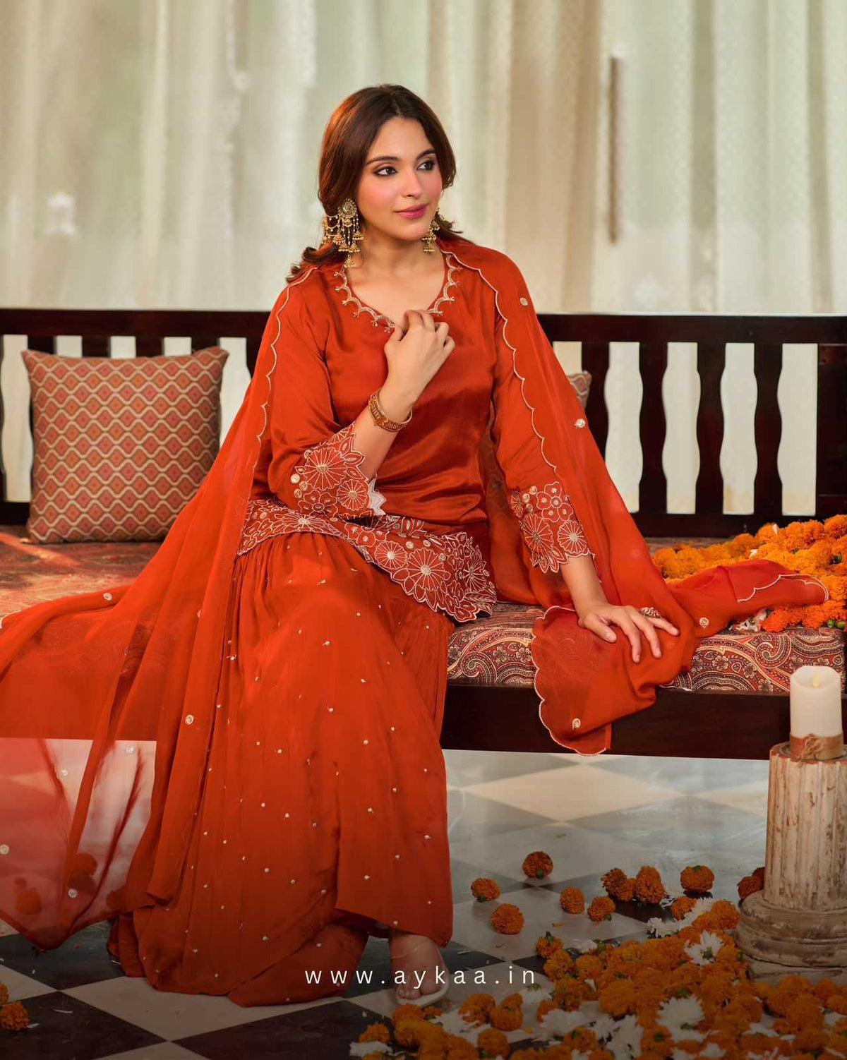 Chinon Silk Sharara Salwar Suit in Bottle Green