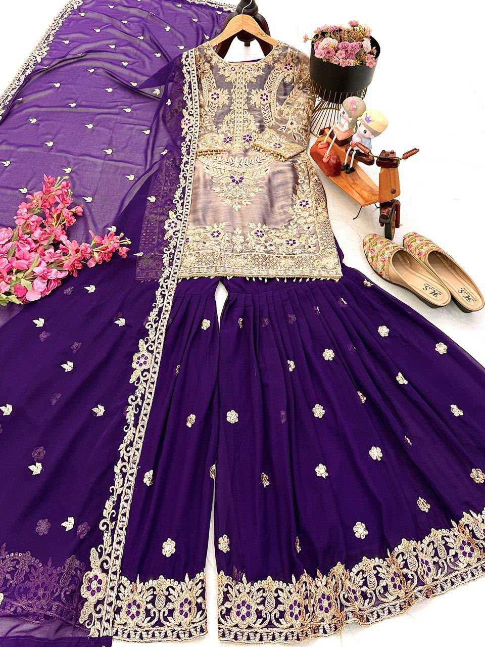 Crunchi Embroidery Suit in Purple