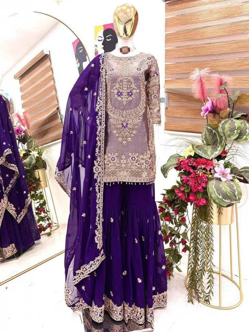 Crunchi Embroidery Suit in Purple