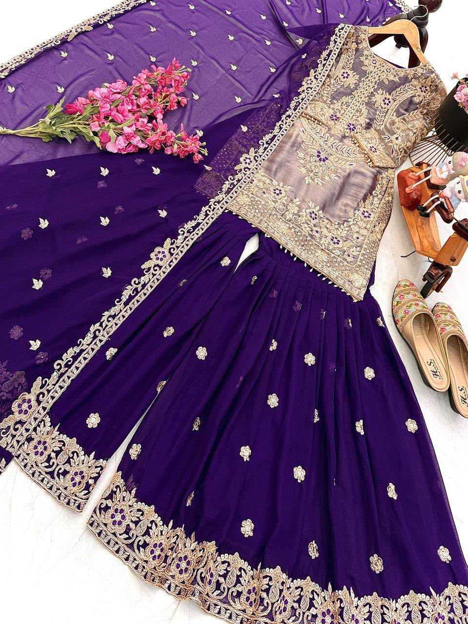 Crunchi Embroidery Suit in Purple