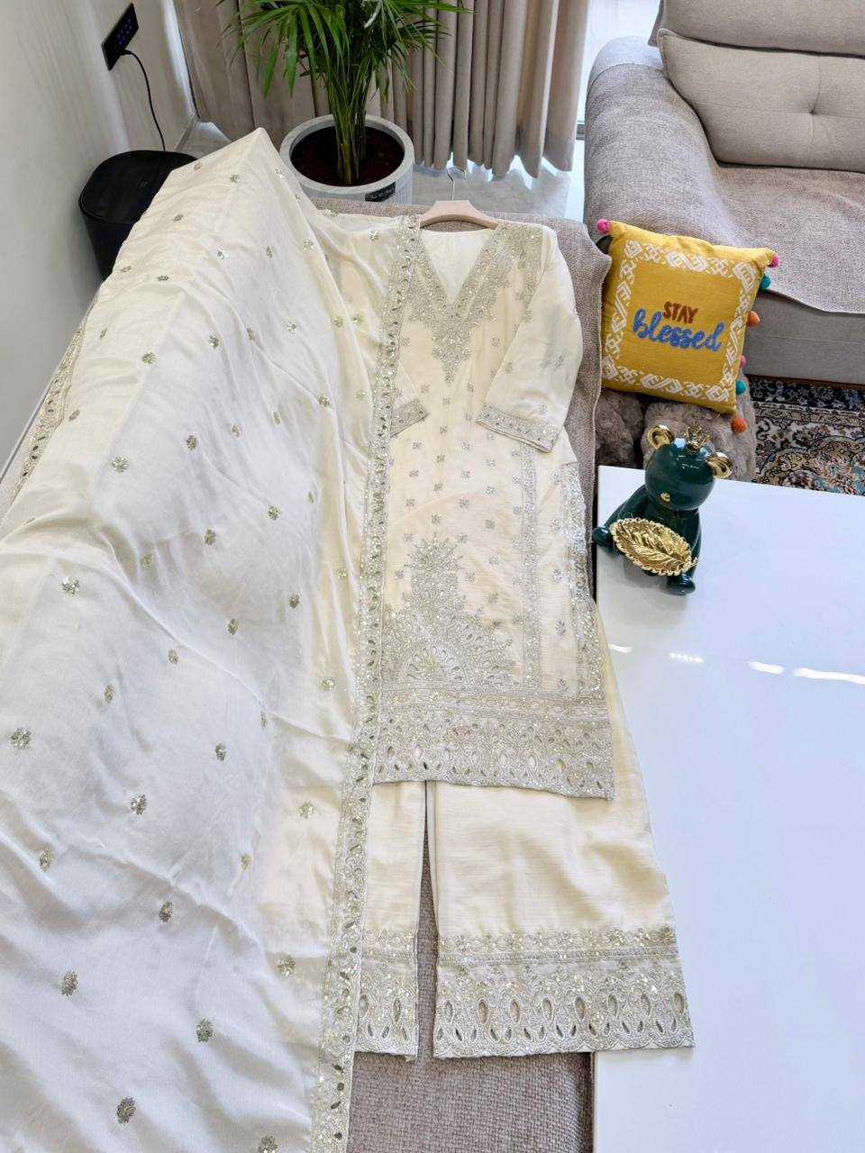 Heavy Chinnon Silk Sharara Salwar Suit