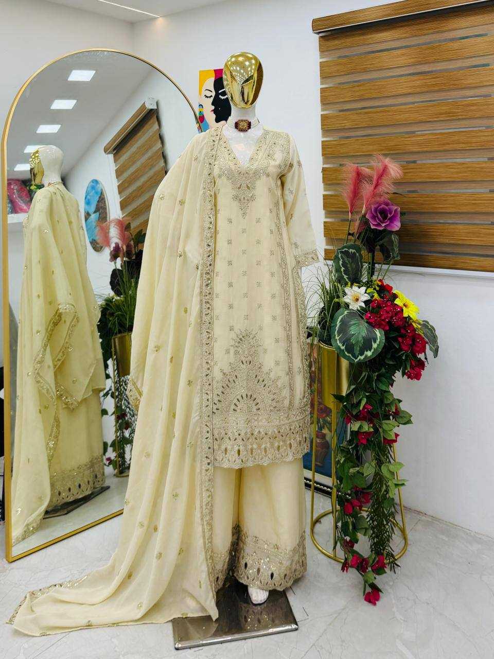 Heavy Chinnon Silk Sharara Salwar Suit