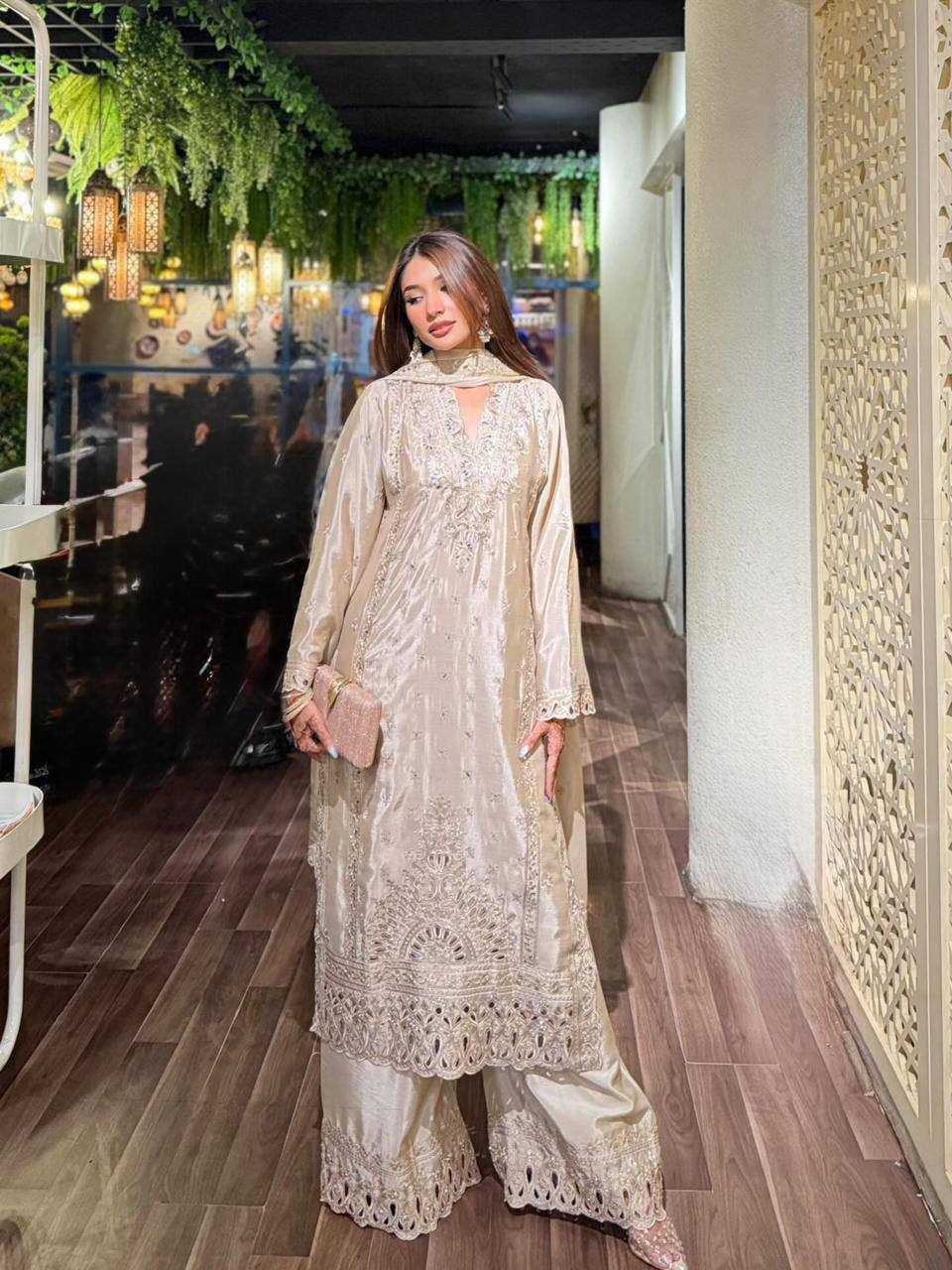 Heavy Chinnon Silk Sharara Salwar Suit