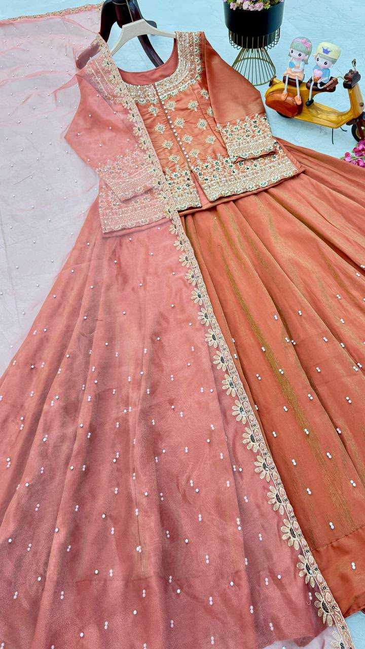 Shimmer Silk Designer Lehenga in Orange