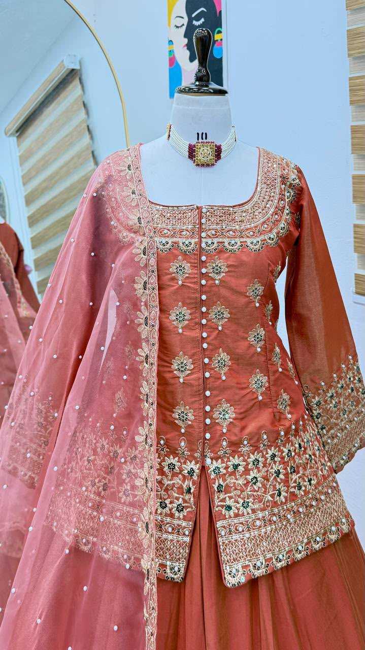 Shimmer Silk Designer Lehenga in Orange