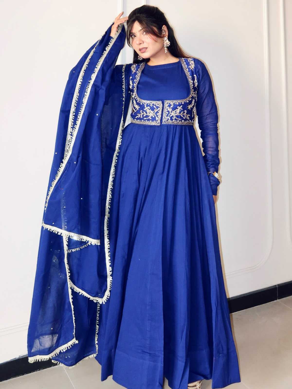 Blueberry Heavy Roman Silk Embroidery Gown