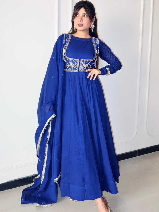 Blueberry Heavy Roman Silk Embroidery Gown