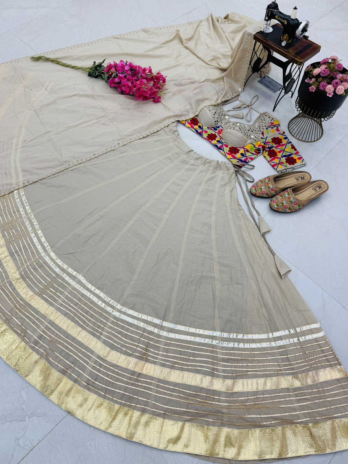 Navratri Cotton Designer Lehenga in Cream
