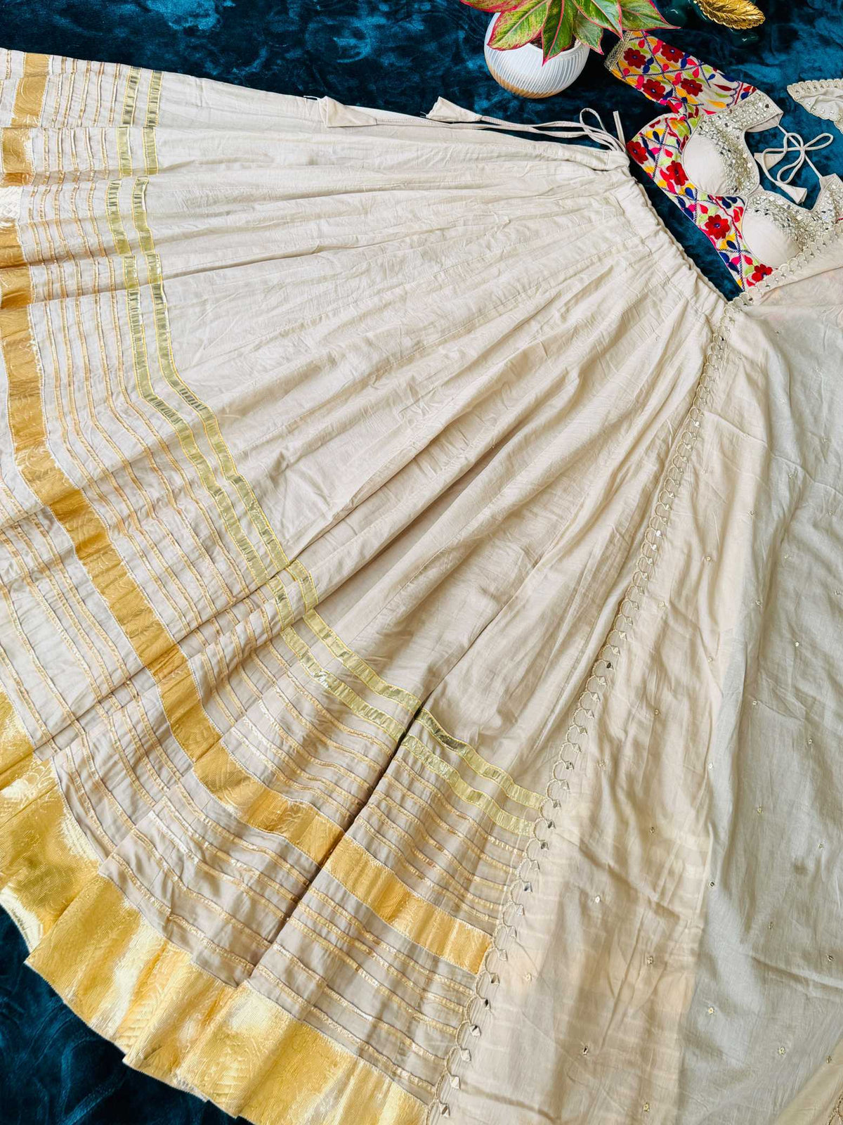 Navratri Cotton Designer Lehenga in Cream
