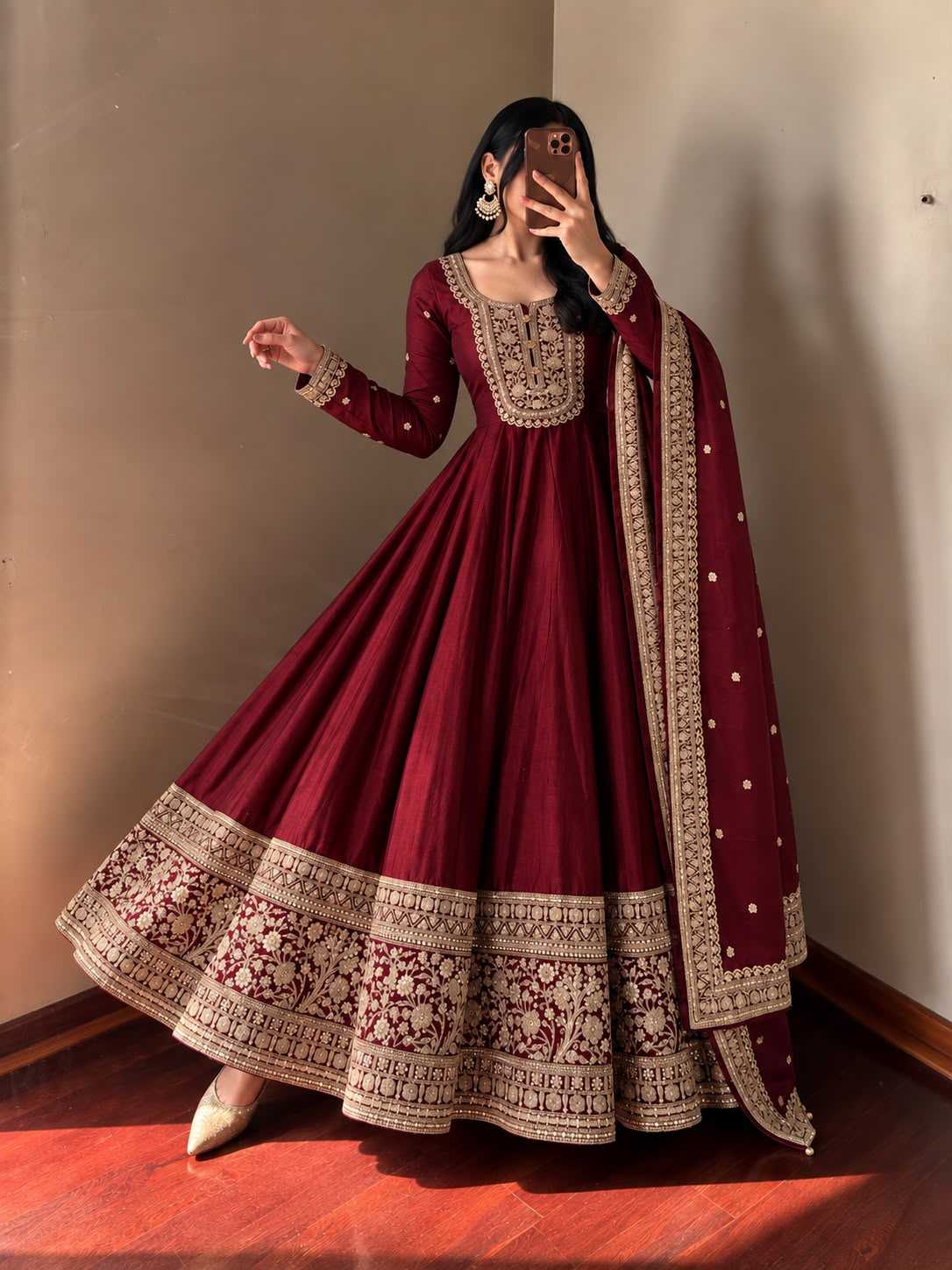 Noor Zari Heavy Roman Silk Embroidered Gown