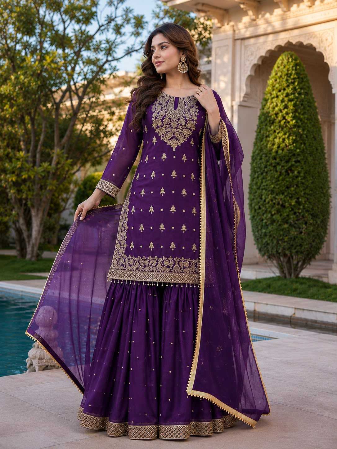 Pure Silk Sharara Salwar Suit
