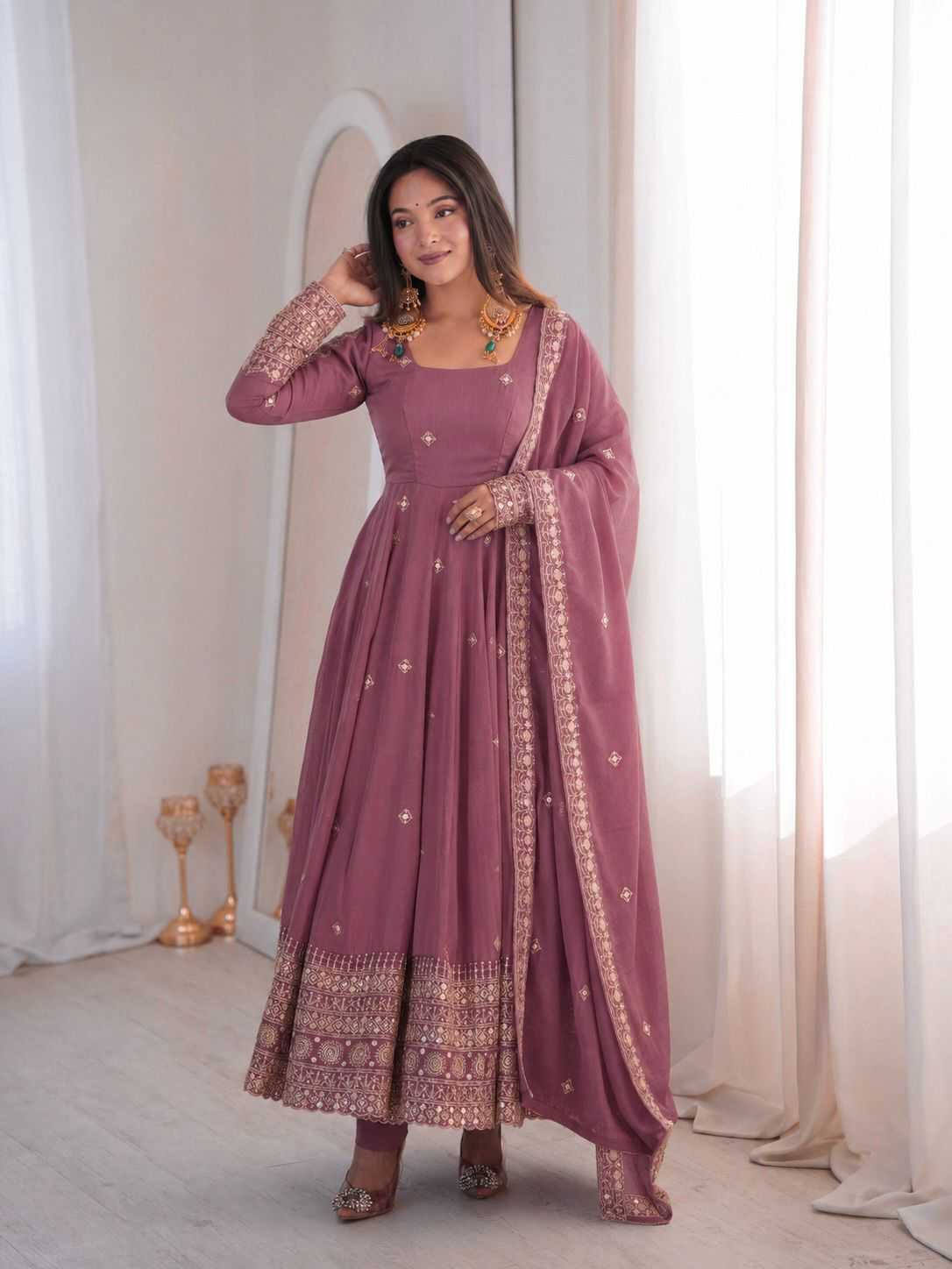 Crush Silk Embroidery Gown