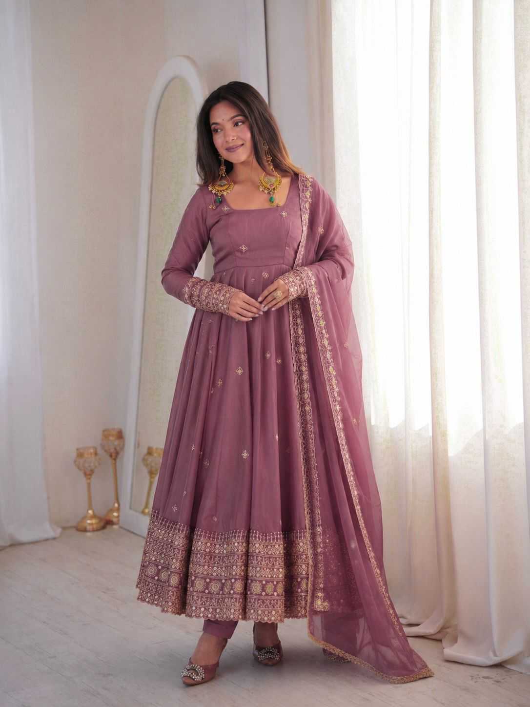 Crush Silk Embroidery Gown