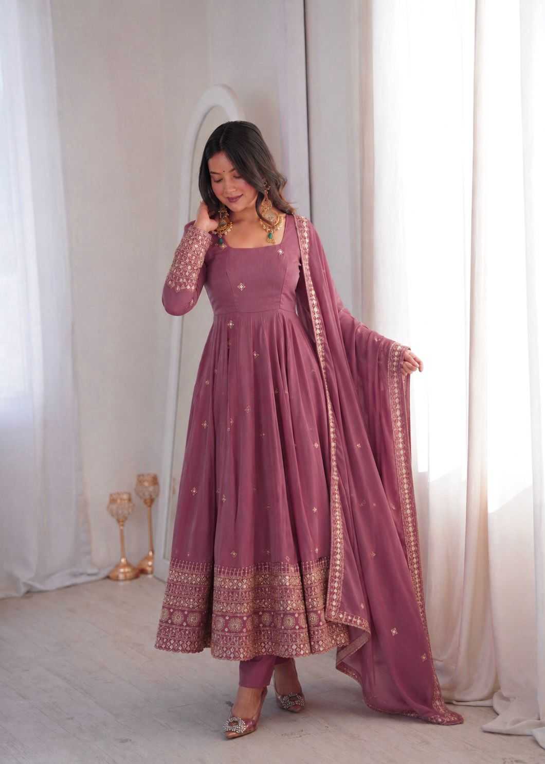 Crush Silk Embroidery Gown