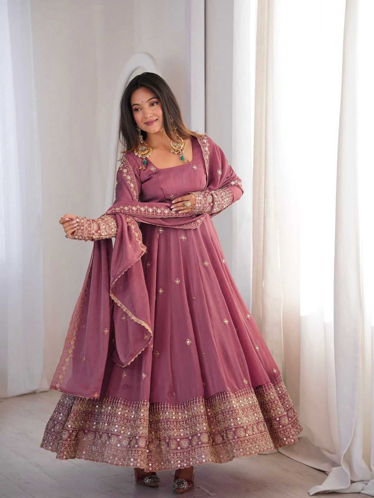 Crush Silk Embroidery Gown
