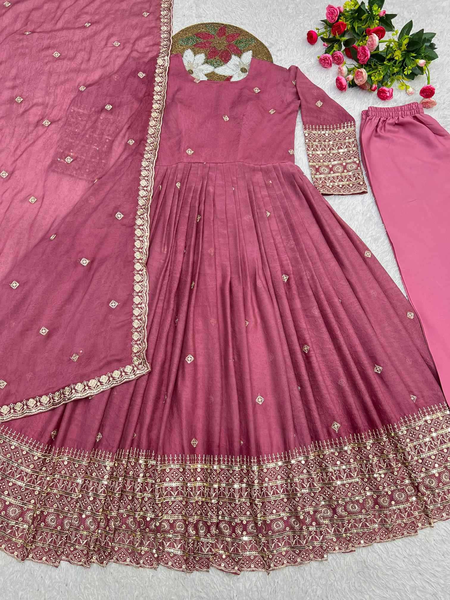 Crush Silk Embroidery Gown
